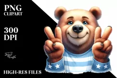 Funny Bear Victory Sign Watercolor Clipart Product Image 1