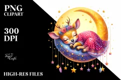 Baby Deer Sleeping on the Moon | Clipart Product Image 4