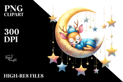 Baby Deer Sleeping on the Moon | Clipart Product Image 2