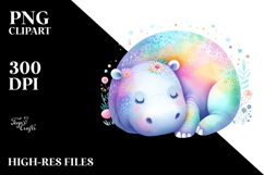 Whimsical Hippo Sleeping Watercolor | Clipart Product Image 2