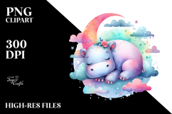 Whimsical Hippo Sleeping Watercolor | Clipart Product Image 2