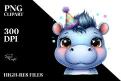 Cute Baby Hippo with Party Hat, PNG Product Image 2