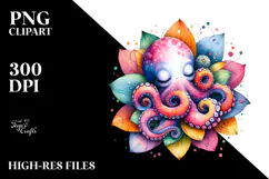 Colorful Watercolor Octopus Sleeping in a Flower Product Image 2
