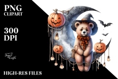 Bear Dressed for Halloween on Half Moon PNG Product Image 2
