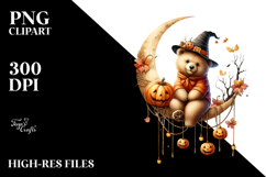 Bear Dressed for Halloween on Half Moon PNG Product Image 2