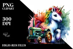 Colorful Baby Unicorn with Tractor PNG Product Image 1