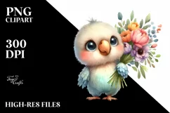 Expressive Baby Parrot with Large Flower Bouquet | Funny Product Image 3