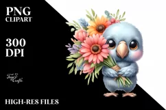 Expressive Baby Parrot with Large Flower Bouquet | Funny Product Image 3