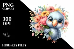 Expressive Baby Parrot with Large Flower Bouquet | Funny Product Image 1