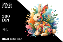 Colorful Bunny Made of Wood on Splashy Background Product Image 2