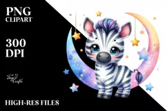 Colorful Small Baby Zebra with Moon and Stars | Clipart Product Image 3
