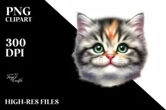 Whimsical Kitten Portrait Watercolor Clipart Product Image 3