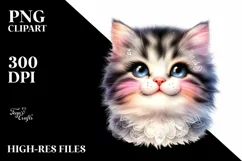 Whimsical Kitten Portrait Watercolor Clipart Product Image 1