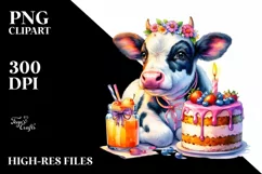 Colorful Baby Cow with Cake PNG Product Image 3