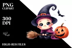 Funny Halloween Baby Broom Clipart Product Image 3