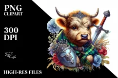 Colorful Baby Cow with Shield and Sword PNG Product Image 1
