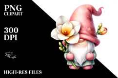 Cute GNOME with Big Hat and Freesia PNG Product Image 2