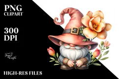 Cute GNOME with Big Hat and Freesia PNG Product Image 2