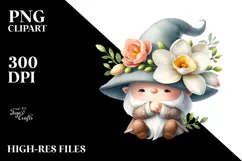 Cute GNOME with Big Hat and Freesia PNG Product Image 2