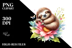 Baby Sloth Sleeping on Flower PNG Product Image 2