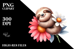Baby Sloth Sleeping on Flower PNG Product Image 2
