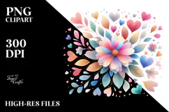 Colorful Digital Flower with Heart Petals, Transparent PNG Product Image 2