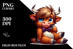 Goofy Highland Cow with Bow Tie, PNG Product Image 2