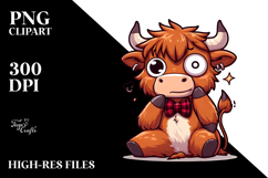 Goofy Highland Cow with Bow Tie, PNG Product Image 2