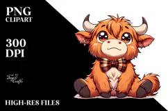 Goofy Highland Cow with Bow Tie, PNG Product Image 2