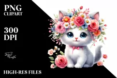 Vibrant Flower Crown Kitten | Colorful Cartoon-Style Clipart Product Image 1