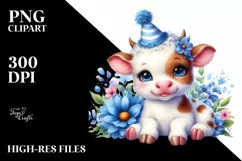 Smiling Baby Cow with Party Hat | Cute Colorful Clipart Product Image 1