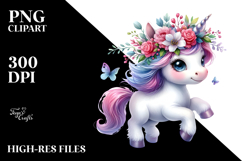 Running Baby Unicorn with Floral Wreath PNG Product Image 2