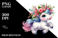 Running Cute Baby Unicorn PNG Product Image 2