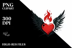 Colorful Heart with Wings and Fire, PNG Product Image 2