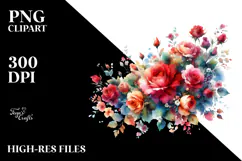Colorful Red Roses Vintage PNG Product Image 2