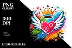 Paintbrush Style Heart with Wings PNG Product Image 2