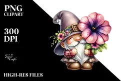 Cute Gnome with Big Hat and Petunia PNG Product Image 2
