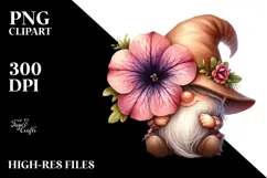 Cute Gnome with Big Hat and Petunia PNG Product Image 2