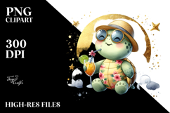Watercolor Turtle in Beachwear with Cocktail PNG Product Image 2