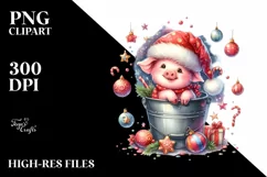 Colorful Cute Pig with Santa Hat PNG Product Image 2