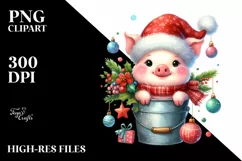 Colorful Cute Pig with Santa Hat PNG Product Image 2