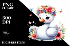 Cartoon-Style Swan with Flower Crown, White Background Product Image 3