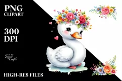 Cartoon-Style Swan with Flower Crown, White Background Product Image 3