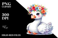 Cartoon-Style Swan with Flower Crown, White Background Product Image 2