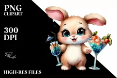 Expressive Baby Rabbit with Cocktails | Cute Clipart Product Image 3