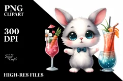 Expressive Baby Rabbit with Cocktails | Cute Clipart Product Image 1