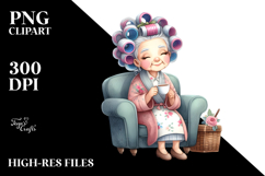 Old Lady Sitting on Sofa | Tea Cup Clipart Product Image 2