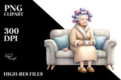 Old Lady with Hair Curlers, Tea Cup | Clipart Product Image 2