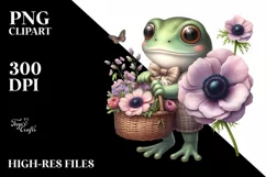 a Cute Baby Frog with Anemone Bouquet Clipart Product Image 1
