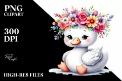 Cartoon-Style Swan with Flower Crown, White Background Product Image 3